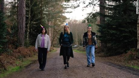 (From left) Sarah Greene, Sharon Horgan and Eve Hewson are shown in a scene from &quot;Bad Sisters&quot; on Apple TV+.