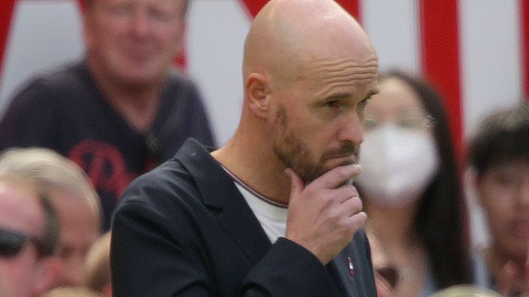 Erik ten Hag watches on during Man Utd vs Brighton