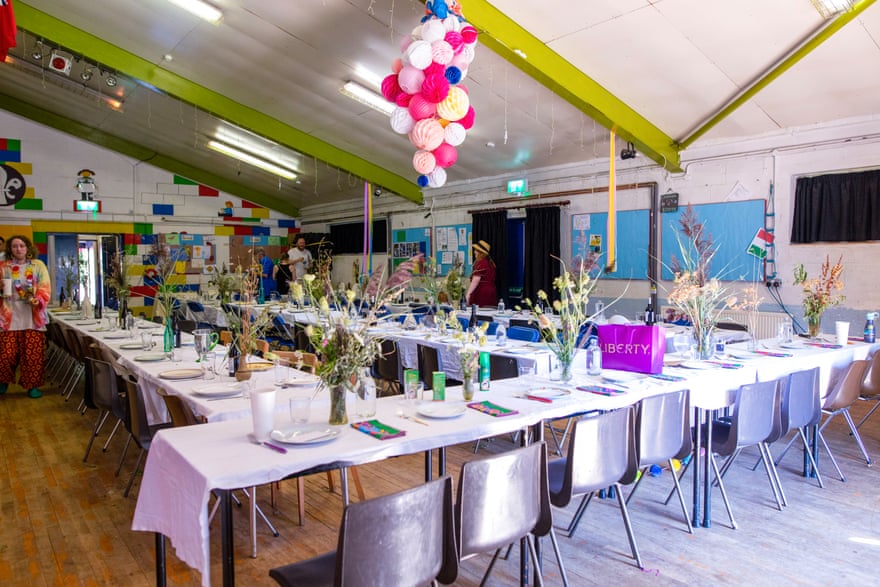 Inside the scout hut, decked out for the wedding …