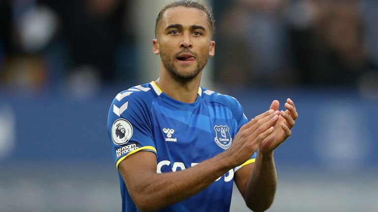 Everton&#39;s Dominic Calvert-Lewin applauds the fans after the Premier League match at Goodison Park, Liverpool. Picture date: Saturday August 14, 2021.