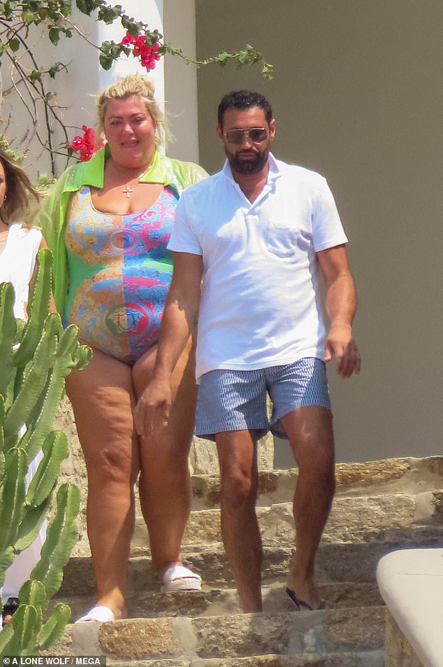 Gemma Collins displays her curves in figure-hugging swimsuit with fiancé Rami Hawash