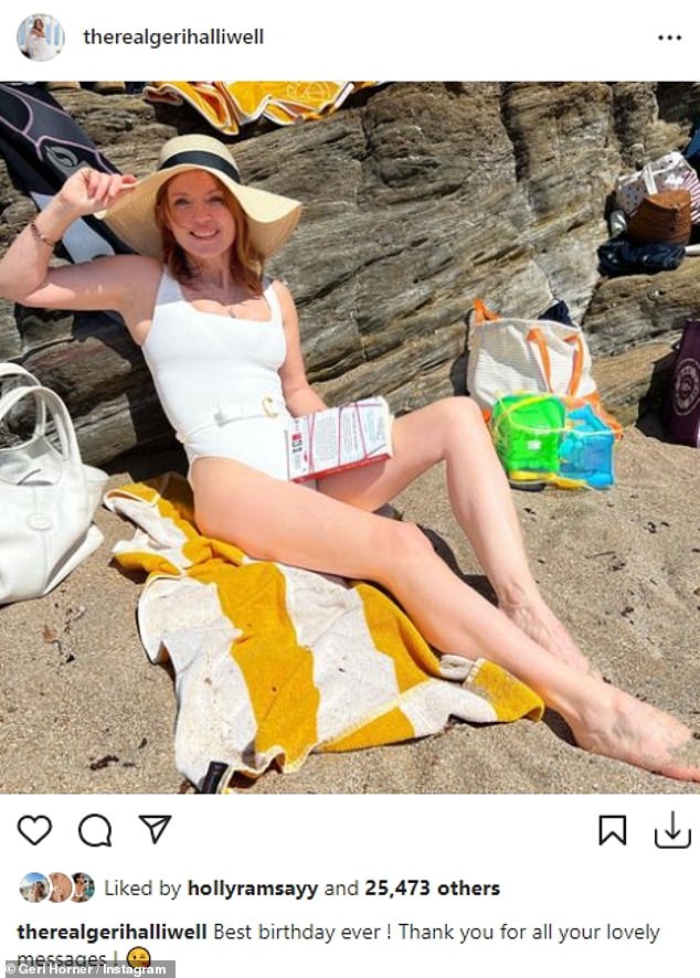 Geri Horner, 50, slips into white swimsuit on her birthday – as Spice Girls send heartfelt messages