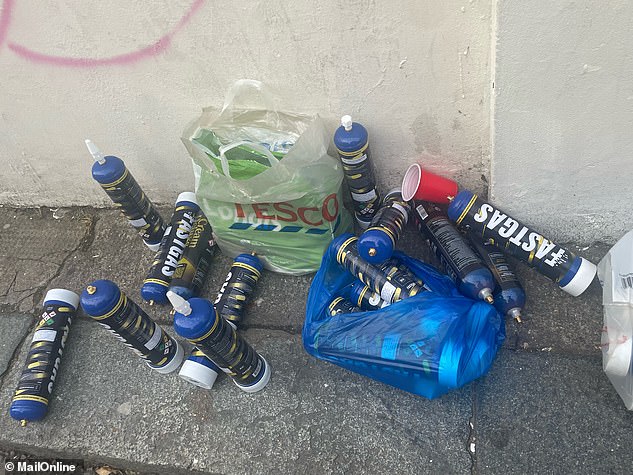 Giant laughing gas cylinders that are 80 TIMES the normal size are seen at Notting Hill Carnival