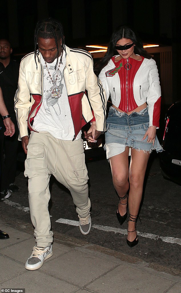 Kylie Jenner dons a quirky biker jacket as she joins Travis Scott for dinner in London