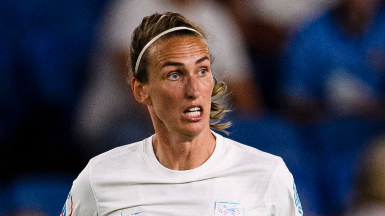 July 11, 2022, Brighton, England, United Kingdom: Brighton, England - July 11: Jill Scott of England runs with the ball during the UEFA Women&#39;s Euro England 2022 group A match between England and Norway at Brighton & Hove Community Stadium on July 11, 2022 in Brighton, United Kingdom. (Credit Image: .. Marcio Machado/ZUMA Press Wire) (Cal Sport Media via AP Images)