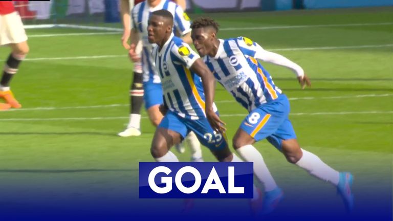 Moises Caicedo scores for Brighton against Manchester United