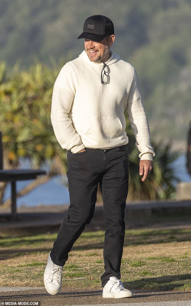 Matt Damon looks stylish in a jumper and jeans as he explores Byron Bay during holiday