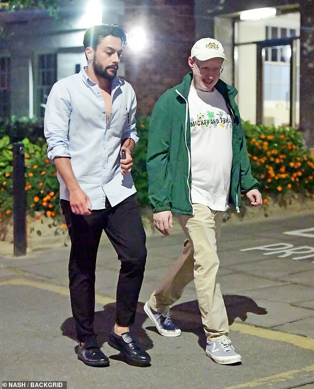 Matt Lucas displays his slimmed-down in T-shirt and chinos as he goes for a meal with a friend