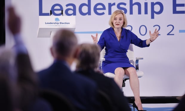 Liz Truss at a Conservative party leadership election hustings on 25 August 2022.