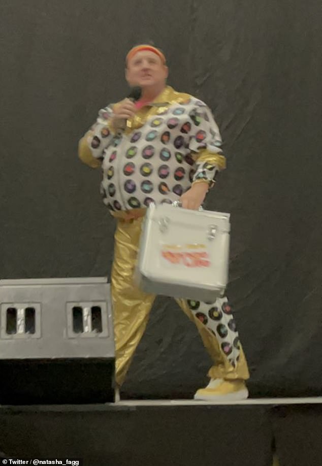 Peter Kay dazzles in a record-embellished gold tracksuit at his Dance For Life show in Liverpool