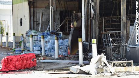 Convenience stores damaged after an attack in Cho-airong district in southern Thailand&#39;s Narathiwat province on August 17.