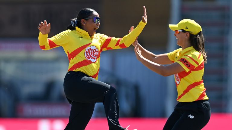 Trent Rockets' Alana King became the first woman to take a hat-trick in The Hundred as her side crushed Manchester Originals