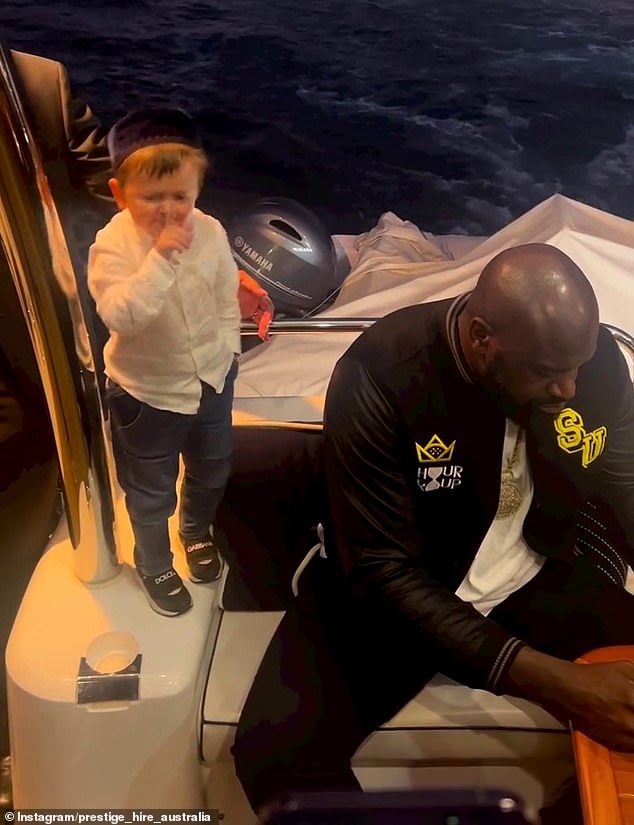 TikTok sensation Hasbulla punches seven foot Shaquille O’Neal on superyacht in Sydney