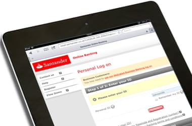 Santander online banking on an iPad