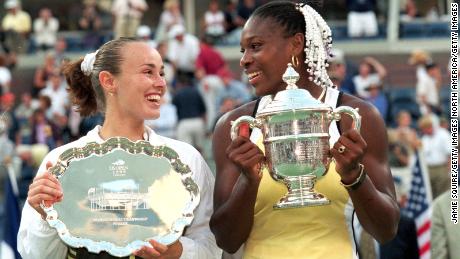 Serena Williams celebrates winning the 1999 US Open against Martina Hingis.