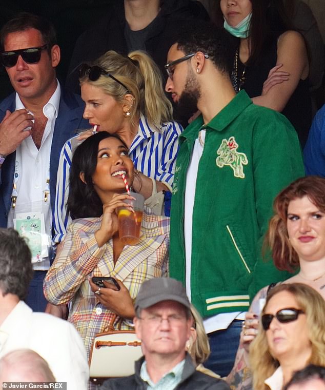 Over: At the time it was claimed that the presenter called things off with the basketball player to focus on her career, as reported by The Sun (pictured at Wimbledon last summer)