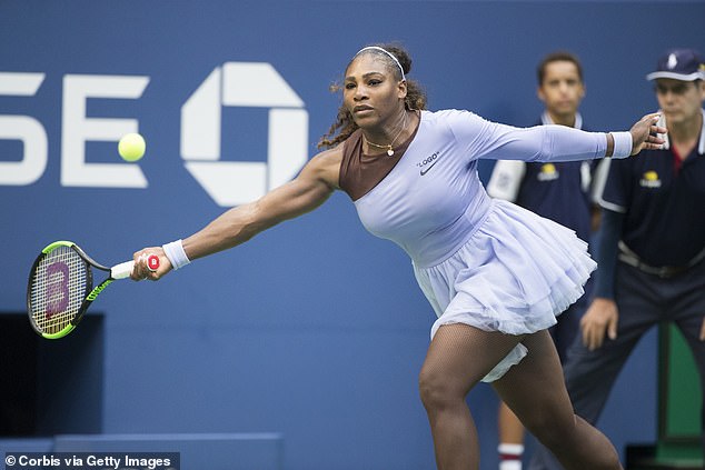 Looking good: Serena then revealed the shoes had been created in honour of a lilac tutu she had worn at the 2018 US Open by Virgil's brand Off-White