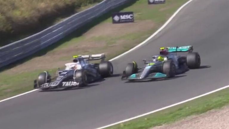 Lewis Hamilton has a close shave with Yuki Tsunoda during P3 of the Dutch GP.