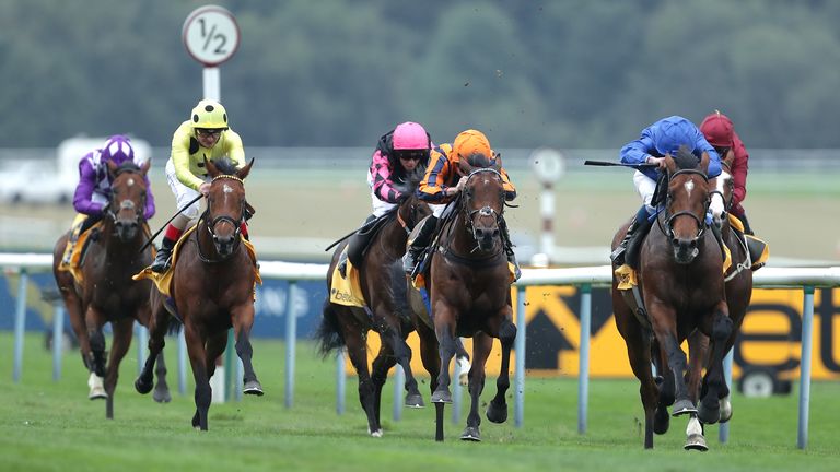 William Buick drives Naval Power out to win the Ascendant Stakes at Haydock