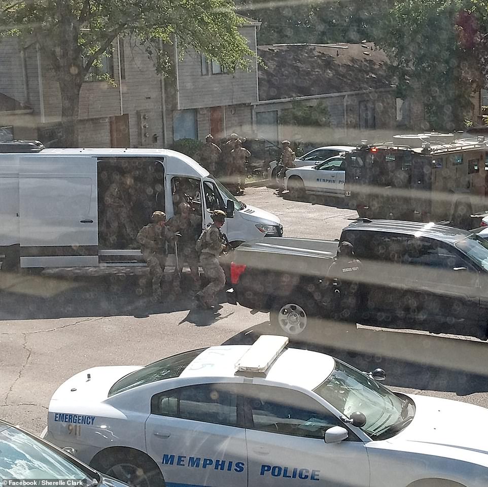 A different resident posted this photo showing members of the Memphis Police Department SWAT Team preparing for a raid in the complex in the search for Eliza Fletcher