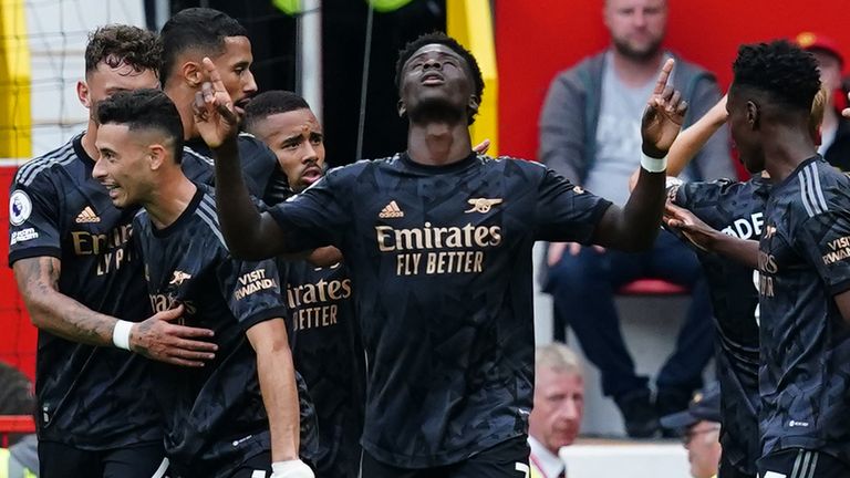 Bukayo Saka celebrates scoring Arsenal&#39;s equaliser