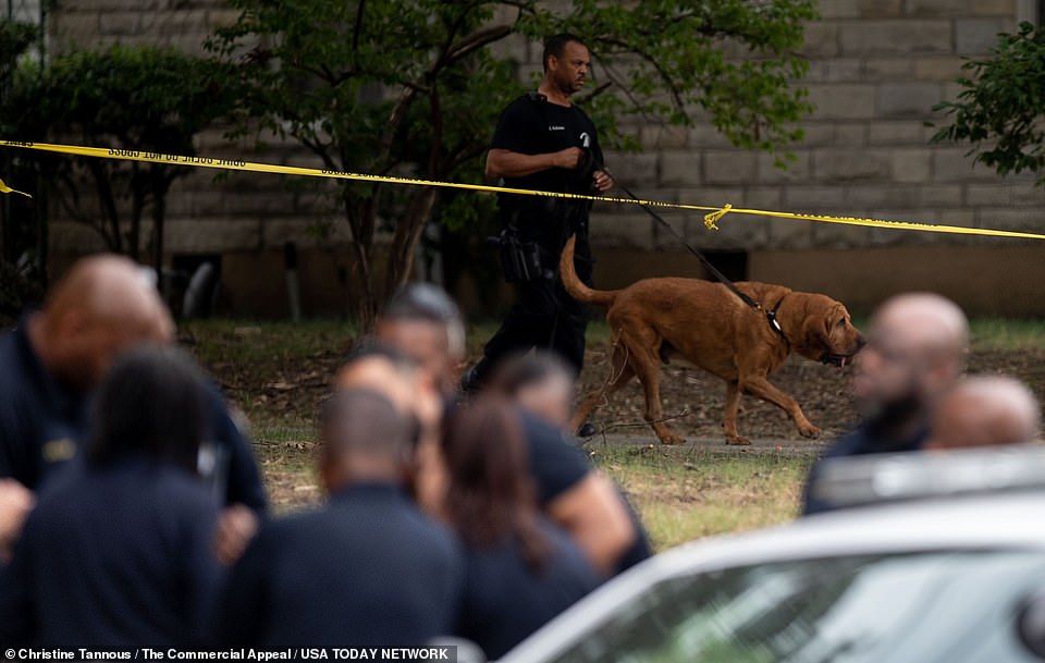 Members of law enforcement work the scene where Eliza Fletcher, 34, is believed to have been kidnapped