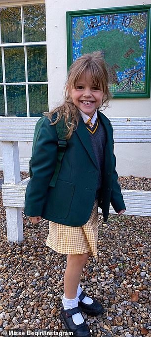 New start: Michelle Heaton shared a snap of her two children Faith, 10, and AJ, eight as they went into Years 6 and 4 on Monday