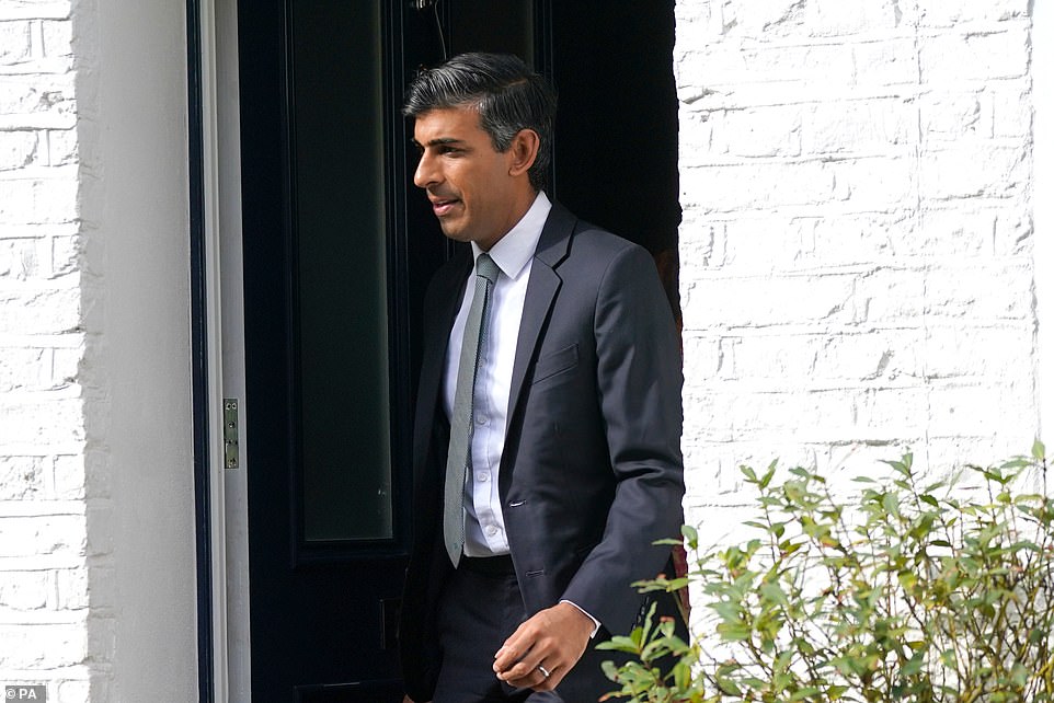 Rishi Sunak (pictured leaving his London home today) is expected to be defeated by Liz Truss in the Tory leader battle