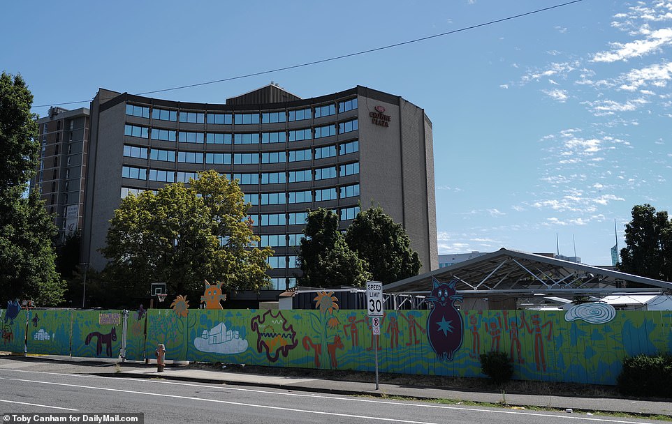 The vibrant Lloyd neighborhood  is home to the BIPOC village homeless site on Weidner Street which is nestled next to the Crowne Plaza hotel and convention center