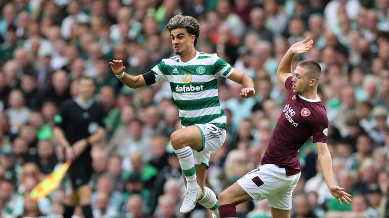 Celtic&#39;s Jota evades a challenge during the cinch Premiership match at Celtic Park, Glasgow. Picture date: Sunday August 21, 2022.