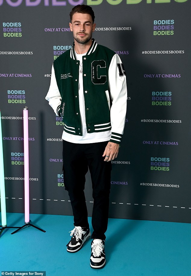 Looking good: Meanwhile Andrew looked smart in a Couture Club green and white sports jacket which he teamed with a white T-shirt and black jeans