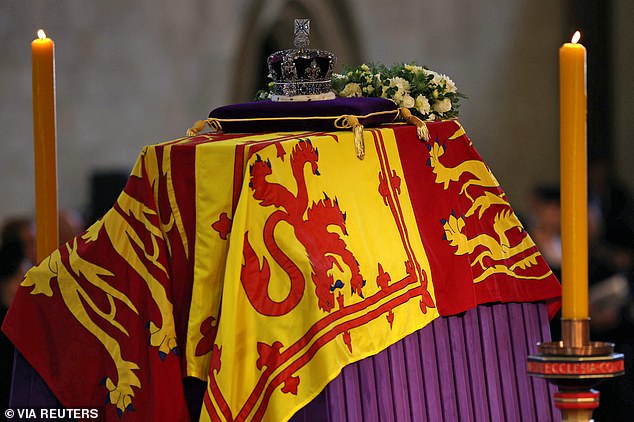 The coffin carrying Queen Elizabeth II rests in Westminster Hall for the Lying-in State