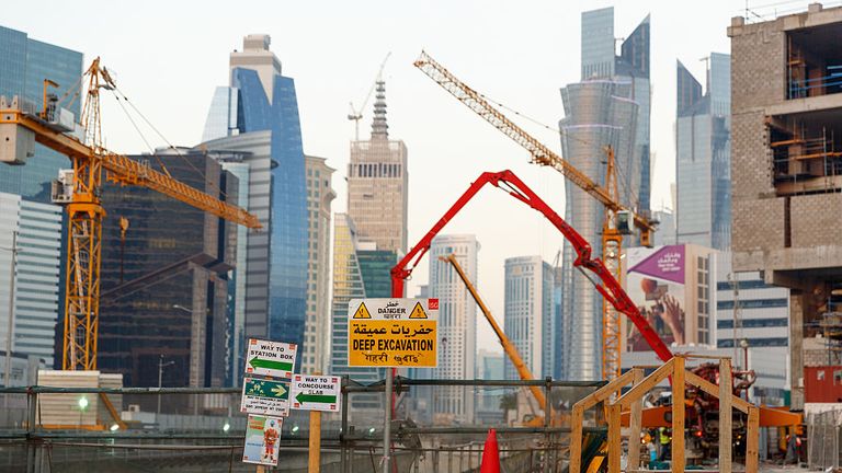 Construction works underway in Qatar&#39;s capital of Doha, ahead of the World Cup in 2022