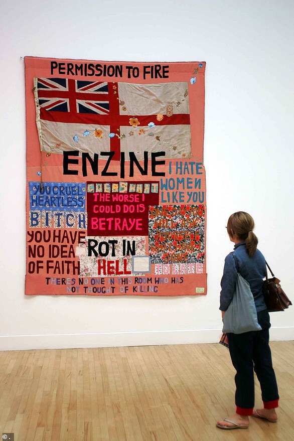 2004, Hate and Power Can be a Terrible Thing: This appliquéd blanket work is a blistering attack Margaret Thatcher, and her participation in the Falklands War of 1982