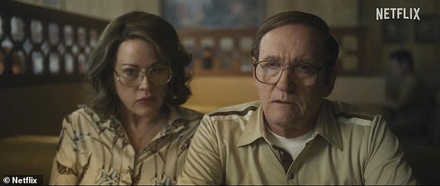 Family problems: Portions of Dahmer's traumatic childhood were featured in the clip, and his father, played by Richard Jenkins, appeared to be troubled by his son's activities