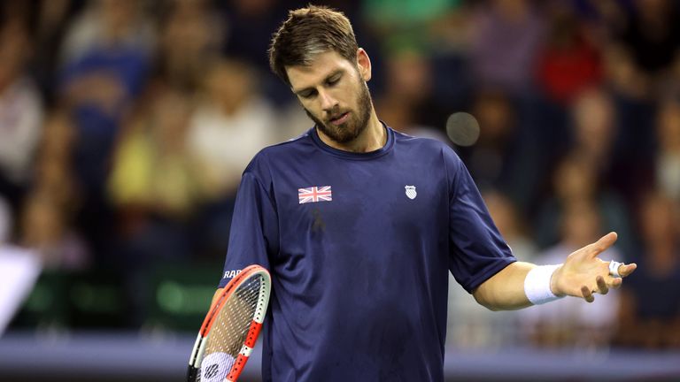 Great Britain&#39;s Cameron Norrie reacts against Netherlands&#39; Botic van de Zandschulp during the Davis Cup by Rakuten group stage match between Great Britain and Netherlands at the Emirates Arena, Glasgow.