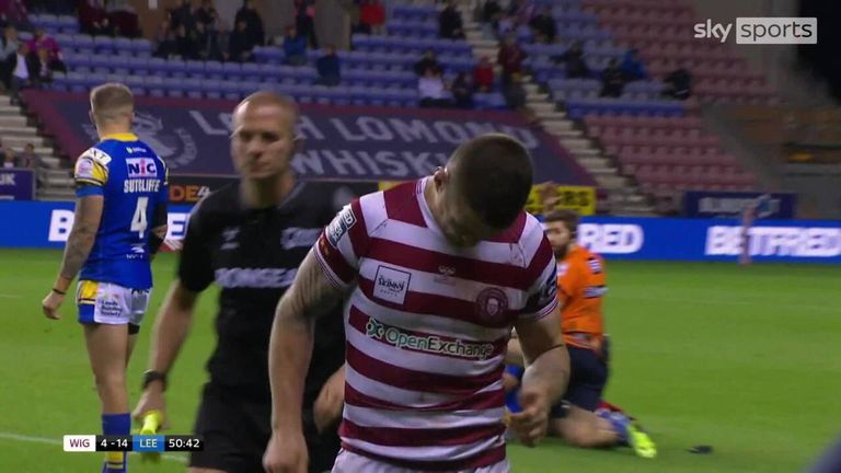 Wigan's John Bateman is sent off for dangerous tackle on Aidan Sezer.