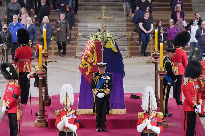 King Charles, the Princess Royal, the Duke of York and the Earl of Wessex stand vigil beside the coffin of their mother, Queen Elizabeth II in Westminster Hall