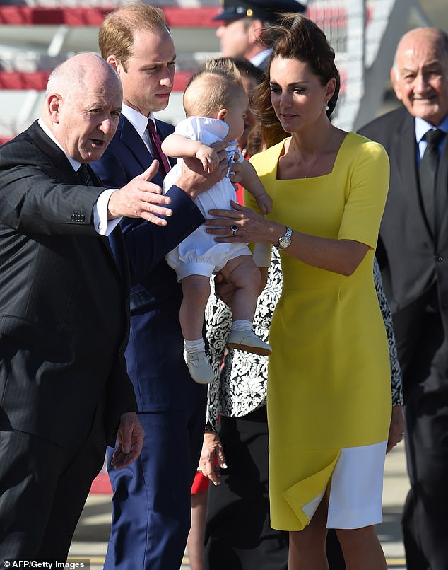 William and Kate took along nine-month-old Prince George to Australia in 2014, pictured, whose popularity was such that he was dubbed the ‘republican slayer’