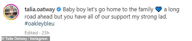 Home: She said: 'Baby boy let’s go home to the family. a long road ahead but you have all of our support my strong lad'