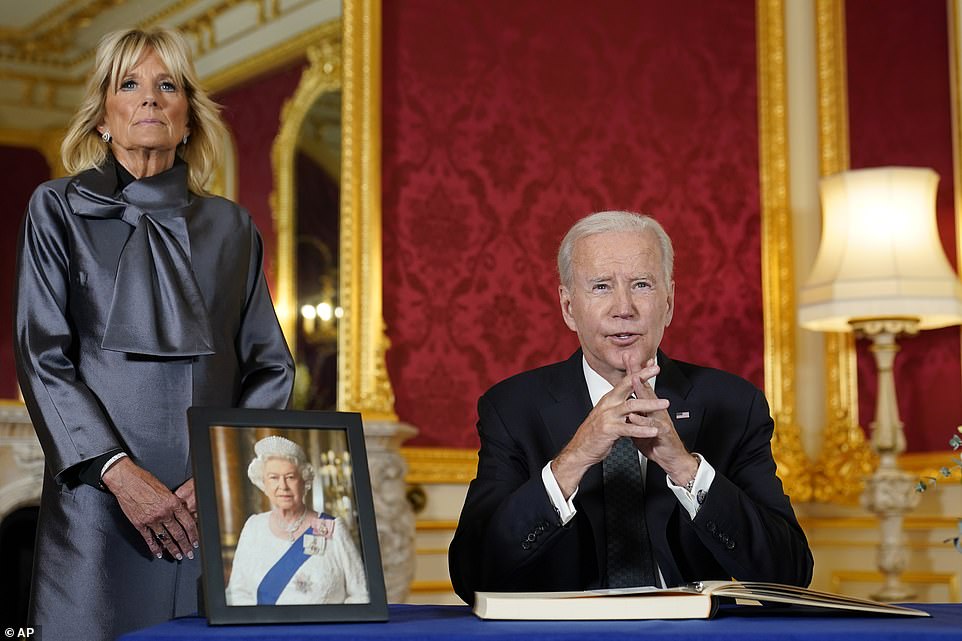 While signing the book of condolence on Sunday, President Biden had some words honoring the Queen