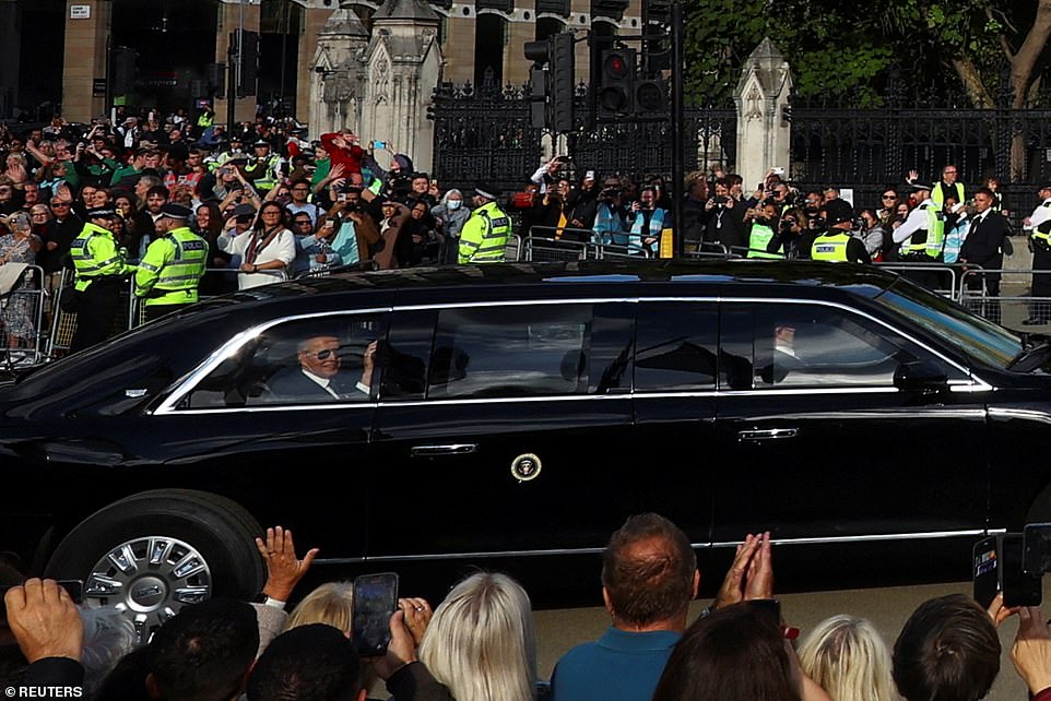 President Joe Biden and first lady Jill Biden arrived in the presidential vehicle The Beast at Westminster Hall on Sunday to pay their respects to Queen Elizabeth II in a private ceremony before her funeral on Monday