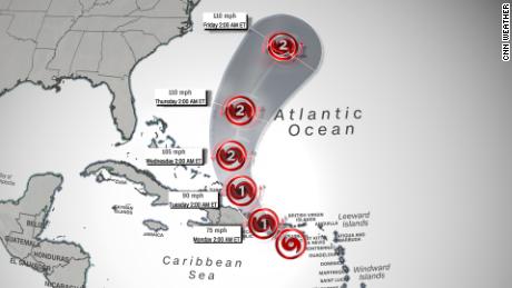 Fiona&#39;s current forecast storm track across the Atlantic.