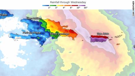 Forecast rainfall accumulations due to Tropical Storm Fiona.