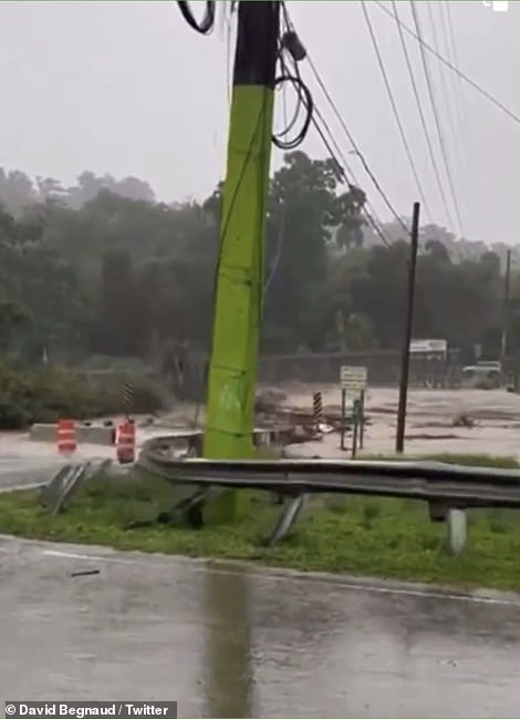 The metal crash barrier at the side of the road was simply stripped away like spaghetti, such was the strength of the storm