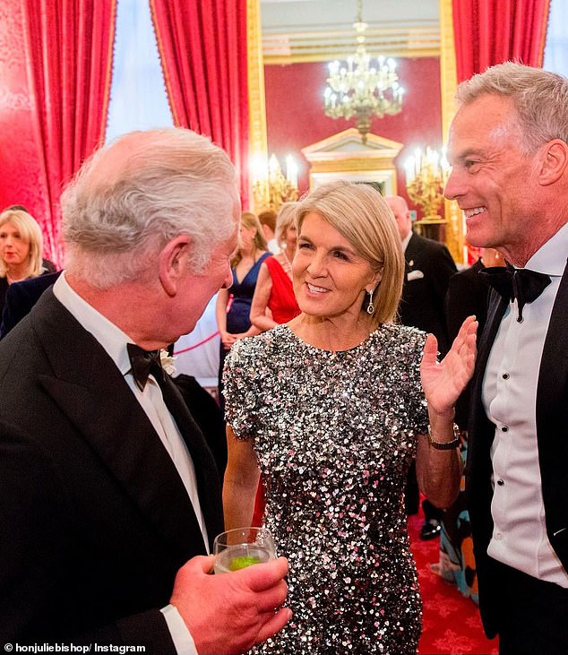 Mr Panton, a property developer, abruptly broke up with Ms Bishop over dinner at a restaurant in Circular Quay. The jet-setting couple had attended a private engagement with Prince Charles (left), now King Charles III, in London just a week earlier