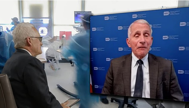 In conversation with CSIS' Jay Stephen Morrison (left), Fauci said the death rate was 'unacceptably high' and that unless more Americans get vaccinated and boosted, it will still effect society