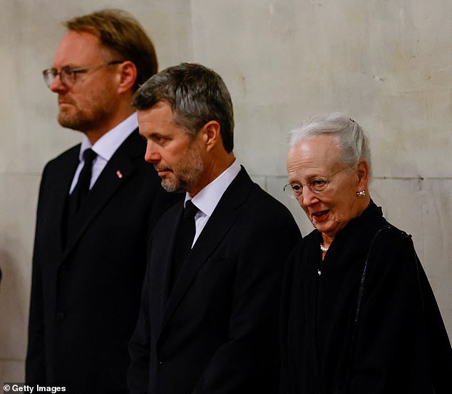 On Sunday, she joined other foreign royalty in paying respect to the late Queen as she went to view her coffin in Westminster Hall