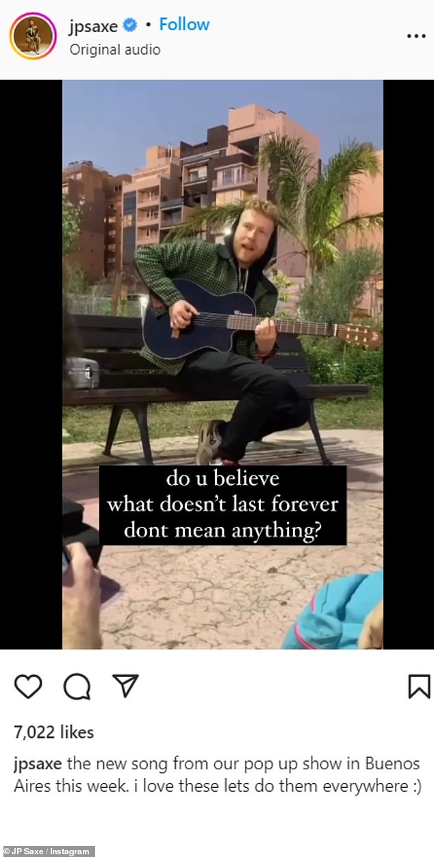 Singing his truth: Starting on September 9, Saxe posted a video of himself singing and playing acoustic guitar on a park bench, with the lyrics written on screen that suggested it was a breakup song