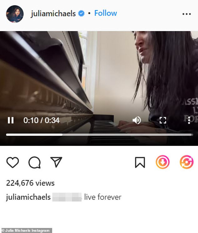 Back and forth: Michaels seemed to escalate the dueling breakup songs with another performance posted to her Instagram that featured her at the piano, which she captioned 'A******s live forever'